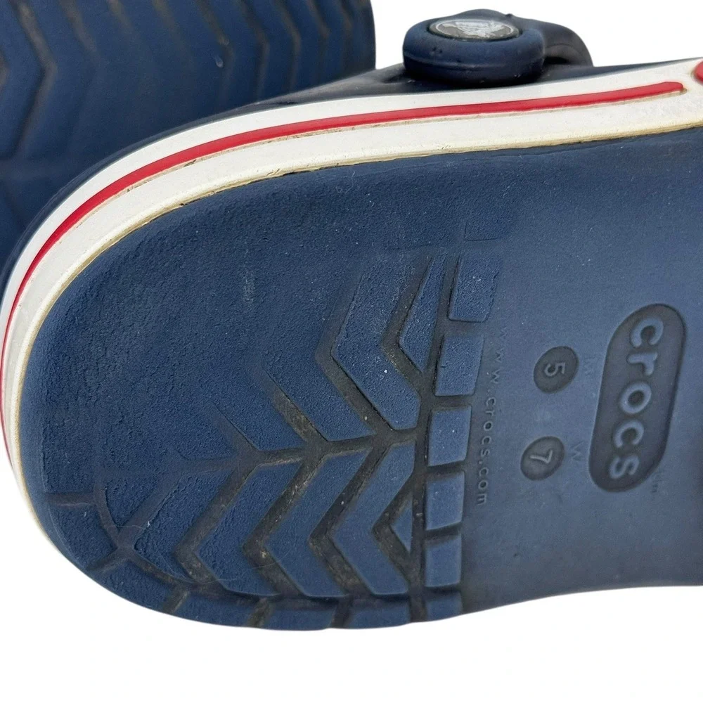 Crocs Bayaband Clogs Navy Blue White Red Mens 5 Womens 7 Unisex Slip On‎ Shoes